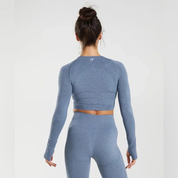 Gymshark Vital Seamless 2.0 Crop Top - Evening Blue Marl size S - Picture 2 of 7